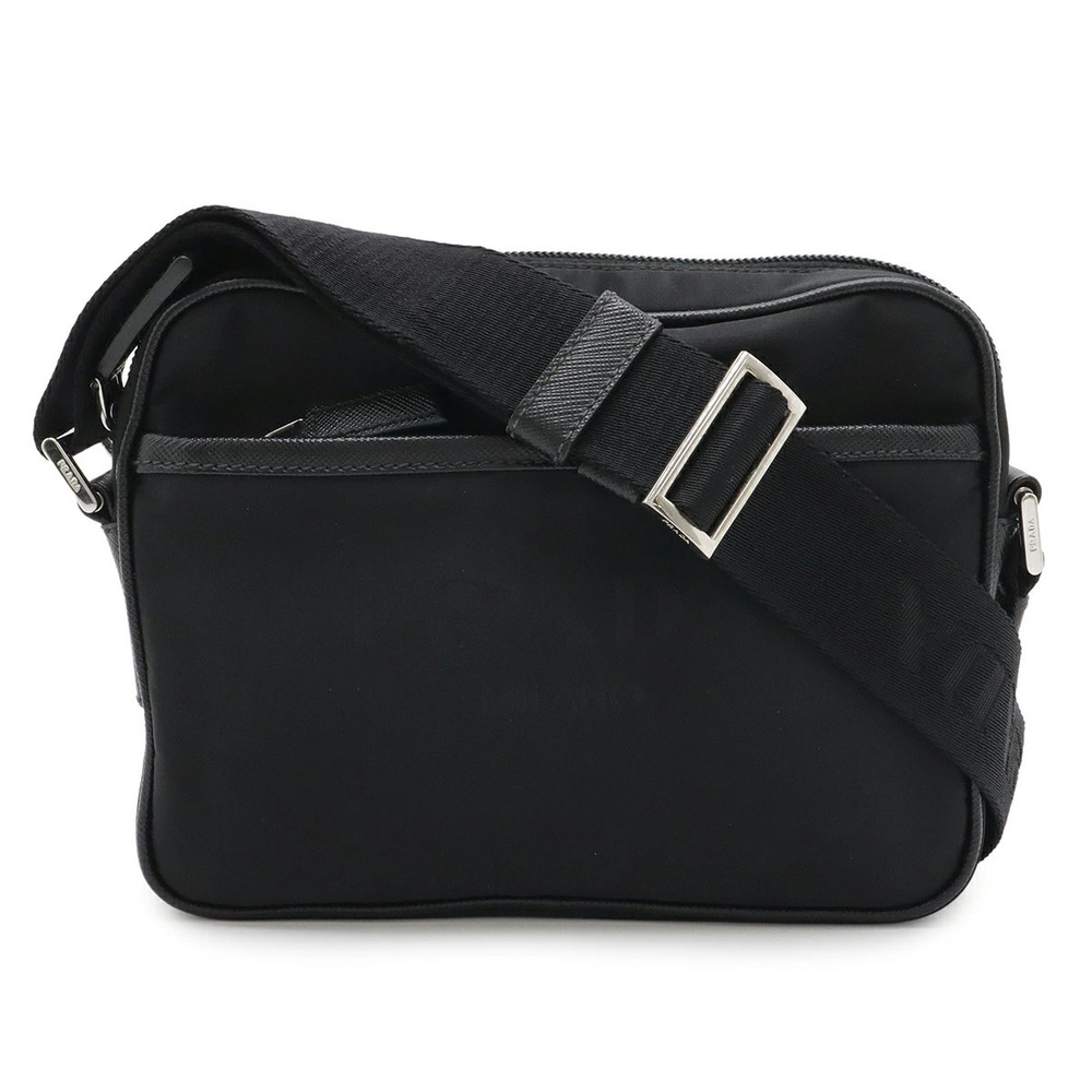 Prada TESSUTOSAFFIAN Triangle Crossbody Bag Leather NERO Black